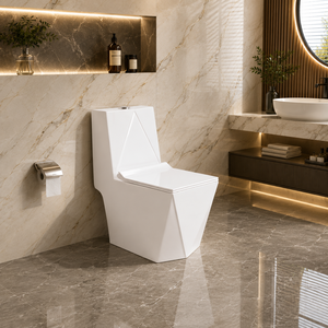 Inodoro de Cerámica Moderno de Una Pieza con Doble Descarga Integrada, Ahorro de Agua, Sifón en P para Baño, Lavadero y Uso en Hoteles - Product Image 1