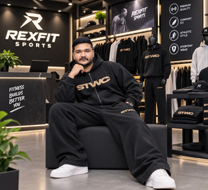 Ensemble survêtement streetwear oversize noir 450 GSM épais avec sweat à capuche zippé et pantalon de jogging, personnalisable par sérigraphie, OEM, marque privée - Product Image 5