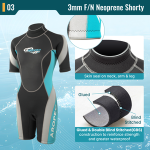 Traje de Neopreno Corto Aropec Personalizado de 3mm para Mujer, Traje de Buceo OEM/ODM con Malla Fina, Cierre Trasero Impermeable y Cuello Ajustable - Product Image 4