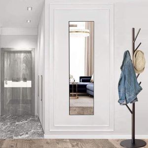 Specchio da Parete Rettangolare Nero 21*64 con Cornice Sottile in Lega di Alluminio e Supporto da Terra - Product Image 3
