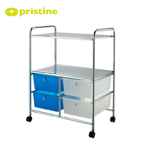 metal <b>Storage</b> Cart with <b>4</b> Plastic <b>Drawers</b> Metal Organizer with 2 shelves for Office Home Use Minimalist Design - Product Image 5