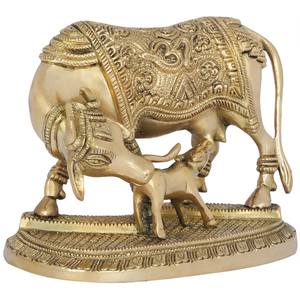 Estatua de latón de 4 pulgadas hecha a mano de madre Vaca y becerro escultura India artesanía - Product Image 3