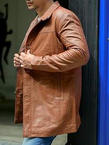 Abrigo Largo de Cuero Genuino para Hombre de Primera Calidad, Transpirable, para Invierno, Informal, para Hombre - Product Image 3