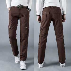 Pantalon cargo homme vert olive uni, devant plat, plusieurs poches, toile, style décontracté, taille mi-haute, braguette boutonnée, personnalisable OEM - Product Image 4