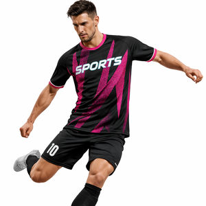 Ensemble maillot et short de football personnalisé avec motifs et designs sur mesure, noir et rose, qualité supérieure - Product Image 2