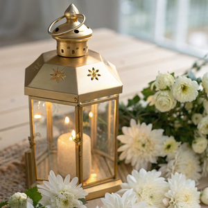 Gold Glass <b>Lantern</b> <b>Candle</b> Holder Floral Wedding Table Centerpiece Elegant Decorative Illumination - Product Image 5