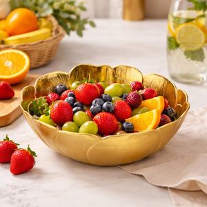 Decorative Gold Plated Aluminium Round <b>Bowl</b> with Floral Design Fruit <b>Salad</b> <b>Serving</b> <b>Bowl</b> Table Centerpiece Home Decor - Product Image 4