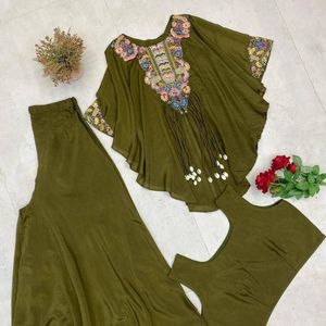 Conjunto de Top Corto y Pantalones Palazzo con Lentejuelas Bordadas de Estilo Étnico para Mujer, de Secado Rápido, Corte Holgado, Ideal para Fiestas y Bodas - Product Image 1
