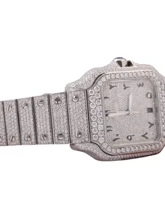 New Mechanical Luxury Fashion Full Iced Out Men's White Gold VVS Moissanite Round Cut Diamond Hip Hop Smart <b>Arabic</b> Dial <b>Watch</b> - Product Image 4
