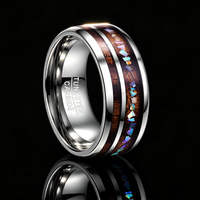 Tungsten Carbide Ring with Wood Veneer and Crushed Shell Inlay, 8mm Dome Wedding Band for Men, Wholesale Nature Inspired Jewelry