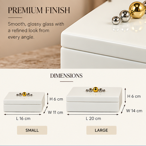 Ivory White Glass Jewelry Storage Box with <b>Gold</b> Sphere Handle Glossy Finish Soft Lining Decorative Keepsake and Vanity Organizer - Product Image 1