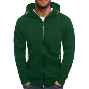 Men's Hooded Zip-Up Sweatshirt Solid Color Regular Fit Casual Style Breathable French Terry Fabric Autumn Wear - Product Image 6