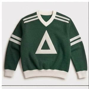 Pull en tricot gris pour homme à col en V avec applique triangulaire blanche, coupe classique, vêtement décontracté d'automne - Product Image 6