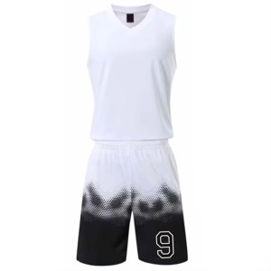Custom <b>Men's</b> Sleeveless Basketball Jersey Set White Black Gradient Moisture Wicking V-Neck Elastic Waist Shorts 99 Number Back - Product Image 4