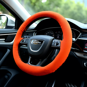 Housse de volant orange avec texture antidérapante pour la protection de l'intérieur de la voiture - Product Image 3