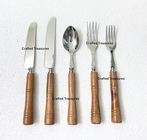 Ensemble de couverts en acier inoxydable de qualité supérieure avec manche en bois d'acacia, design traditionnel, durable, pour mariage - Product Image 6