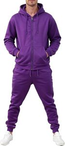<b>Men's</b> Purple Hooded Sweatshirt And Pants Tracksuit Solid Color Casual Full Sleeve 100% Cotton Breathable Regular Fit - Product Image 4