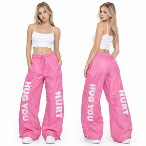 Wholesale Streetwear <b>Windbreaker</b> Pants Women High Waist Side Letter Printed Wide Leg Nylon Pant Quick Dry Hiking <b>Camping</b> Trouser - Product Image 1