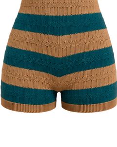 Mono de punto a rayas verde azulado y beige para mujer, manga corta, cuello polo, informal de verano, de una pieza, ajustado, diseño personalizado - Product Image 6