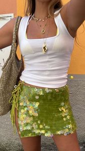 Womens Summer Sexy Beading Set Sleeveless <b>Backless</b> Pink Blue Tassel Halter Glitter Sling <b>Sequined</b> Crop <b>Tops</b> Tassel Skirt 0854 - Product Image 6