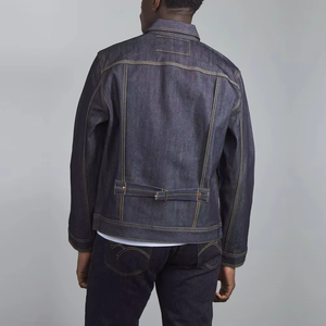 Chaqueta Casual para Hombre de Lona Índigo Delgada con Logo Frontal, Cuello Vuelto, Cierre de Botones Sencillo y Costuras en Contraste - Product Image 2