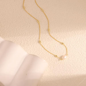 Collier en perles d'eau douce naturelles élégantes, chaîne de clavicule à plusieurs rangs, grain de riz simple, haut de gamme, 14 carats, pour femmes - Product Image 4