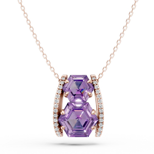 Collar con colgante hexagonal de amatista chapado en oro rosa con detalles de diamantes, joyería de cadena de lujo para mujer - Product Image 1