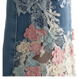 Jeans évasés taille haute à sequins floraux en maille respirante, personnalisables OEM, vente en gros - Product Image 6