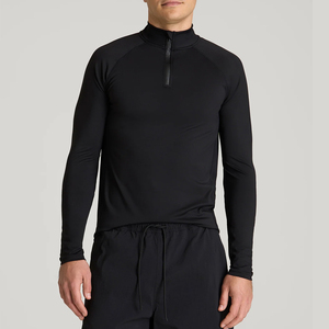 Men's <b>Black</b> <b>Long</b> <b>Sleeve</b> Quarter Zip Rash Guard Performance Shirt Quick Dry Moisture Wicking Eco-Friendly Athletic <b>Top</b> <b>Gym</b> - Product Image 5