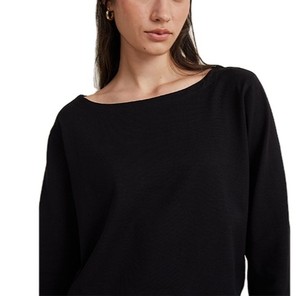 Camiseta de Punto Personalizada para Mujer, Color Negro Sólido, Manga Larga, Cuello Redondo, Corte Recortado, Ajuste Holgado, Informal, para Todas las Temporadas, 100% Algodón Transpirable - Product Image 4