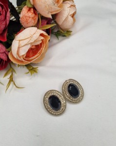 Designer Oval Stone <b>Crystal</b> <b>Stud</b> <b>Earrings</b> Ethnic Antique Gold Plated Fashion Indo Western Party Wear Jewelry For Women Wholesale - Product Image 5