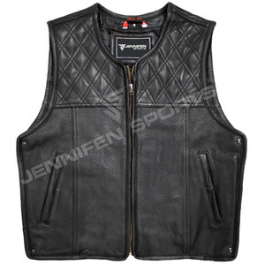 Chaleco de Cuero Negro Sólido para Motociclistas, Transpirable, Resistente al Viento, con Logotipo Personalizado, Estilo Casual, Tallas Grandes - Product Image 2