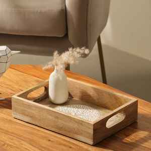 Bandeja de Servir de Madera Hecha a Mano de Lujo para Uso en el Hogar, Hoteles y Restaurantes |   Bandeja Decorativa Ecológica para Desayuno y Té con Asas - Product Image 1