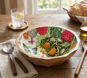 Bol en bois à motif floral pour servir des salades de fruits, décoration de cuisine, fait main, décoration de salle à manger, rustique, écologique - Product Image 6