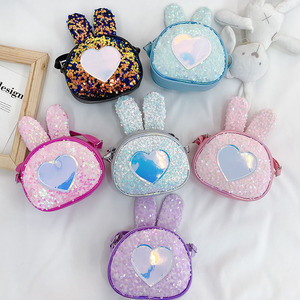 New stylish and <b>cute</b> mini glitter PU heart-shaped rainbow children's <b>purse</b> - Product Image 2
