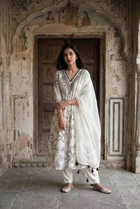 French Crepe Digital Printed Anarkali <b>Kurti</b> Pant Dupatta Set - Product Image 2