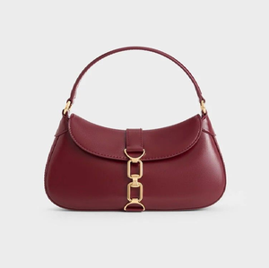 Sac en forme de croissant de prune foncé avec une magnifique poignée sculptée en or. Mode haut de gamme disponible à prix de gros. - Product Image 2