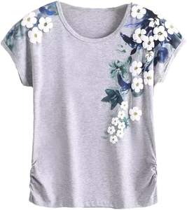 Camiseta de Manga Corta para Mujer, Cuello Redondo, Algodón, Verano, Informal, Tejido Suave, Transpirable, Cómoda y Elegante - Product Image 1