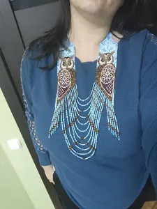 Stunning <b>Beaded</b> Owl Necklace Ukrainian Gerdan Beadwork Handmade <b>Loom</b> <b>Beaded</b> Boho Tribal Statement Necklace <b>for</b> gift Anniversary - Product Image 4