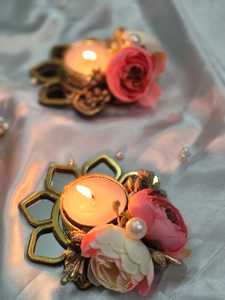 Porte-bougie miroir pour mariage Diwali, porte-bougie à fleurs avec gypsophile, cadeaux de fête, décoration festive pour la maison, porte-bougie votif - Product Image 2