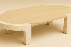 Tavolino da Caffè Ovale Minimalista in Legno con Gambe Scultoree, Tavolo Centrale Ovale in Stile Nordico, Tavolo da Soggiorno <span class=keywords><strong>Zen</strong></span> Curvo - Product Image 5