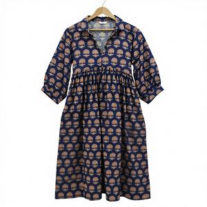 Robe tunique mi-longue pour femmes, faite à la main, à motifs floraux, imprimée au bloc, 100% coton |   Fournisseur d'exportation en gros Inde - Product Image 1