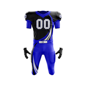 Custom Sublimated Football Uniform Set Men's Blue <b>Pink</b> Heart Pattern Jersey Pants 50 Moisture Wicking Fitted Short Sleeve - Product Image 2
