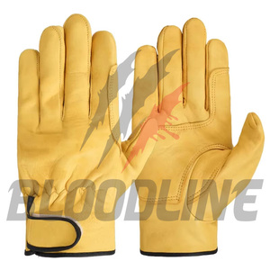 Yellow Leather Safety <b>Gloves</b> Wrist Length Breathable Unlined For Outdoor Use - Product Image 2