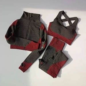 Black 3 Piece Yoga Set Turtleneck <b>Crop</b> <b>Top</b> Crisscross Bra High Waist Leggings Breathable <b>Mesh</b> Seamless Full Length - Product Image 4