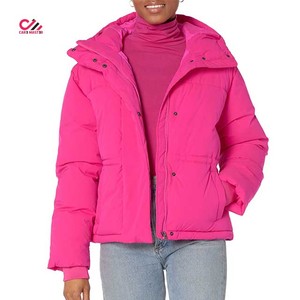 Veste matelassée personnalisée, couleur unie rose, manteau d'hiver épais, style doudoune avec capuche - Product Image 3