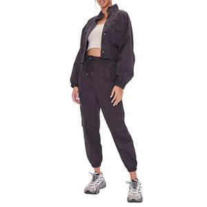 Custom Logo Fashion Casual Woven <b>Cargo</b> Joggers Pant and Cropped <b>Jacket</b> 2 Piece Set Nylon Windbreaker <b>Women</b> Tracksuit Set 2026 - Product Image 5