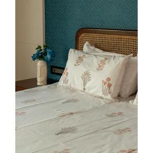 Parure de lit en coton imprimé floral fait main, drap plat avec taies d'oreiller, décoration intérieure écologique, lavable en machine - Product Image 2