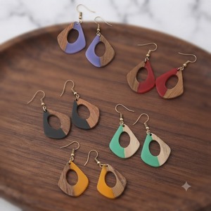 Geometric Wood Imitation Pearl Drop Earrings Bohemia Style Wedding Women's Fashion Jewelry - Product Image 1