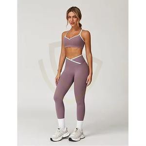 Nuevo Conjunto de 2 Piezas al por Mayor con Logotipo Personalizado, Sujetador Deportivo y Leggings Sólidos de Secado Rápido y Elasticidad en Cuatro Direcciones para Mujer - Product Image 6